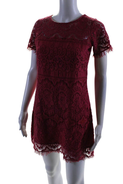 Free People Womens Cotton Blend Lace Short Sleeve Zip Up Dress Red Size 0