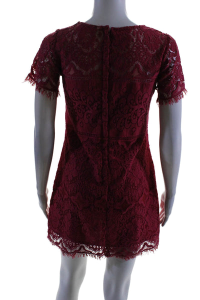 Free People Womens Cotton Blend Lace Short Sleeve Zip Up Dress Red Size 0