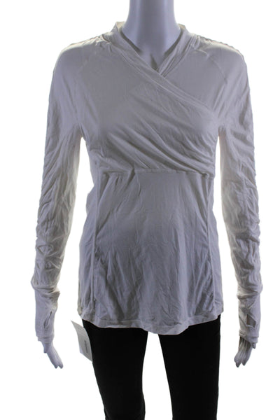 Lululemon Womens Stretch Ruched V-Neck Long Sleeve Activewear Top White Size S