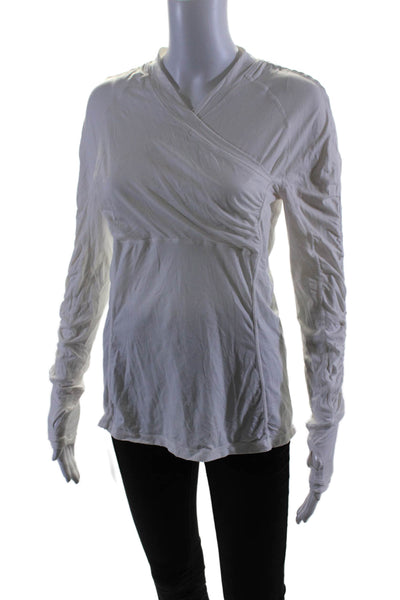 Lululemon Womens Stretch Ruched V-Neck Long Sleeve Activewear Top White Size S