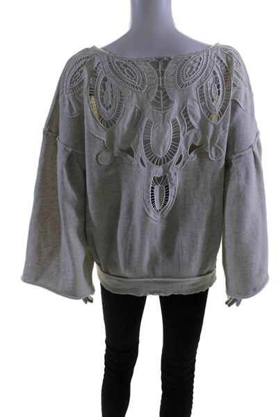 Free People Womens Cotton Embroidered Long Sleeve Sweatshirt Top Beige Size XS