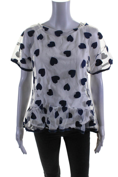 Monalisa Womens Cotton Layered Polka Dot Short Sleeve Blouse Top White Size L