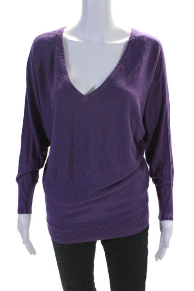 Feel The Piece Womens Long Sleeve V Neck Tight Knit Sweater Purple One Size