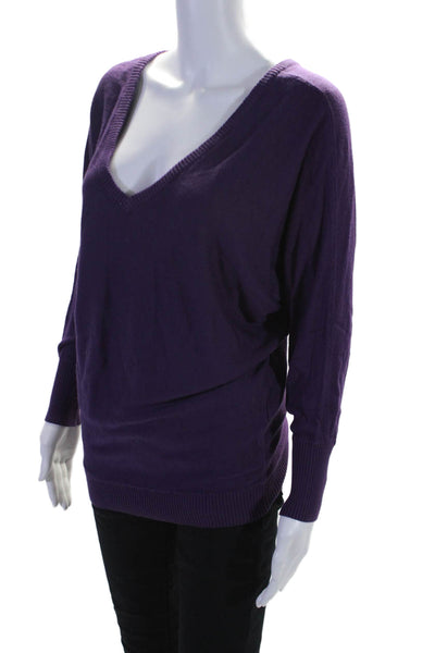 Feel The Piece Womens Long Sleeve V Neck Tight Knit Sweater Purple One Size