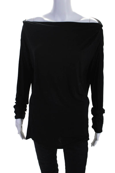 Feel The Piece Womens Long Sleeve Boat Neck Basic Top Black Size XS/S