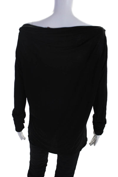 Feel The Piece Womens Long Sleeve Boat Neck Basic Top Black Size XS/S