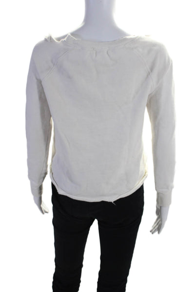 Pam & Gela Womens Cotton White Distress Scoop Neck Pullover Sweatshirt Size S