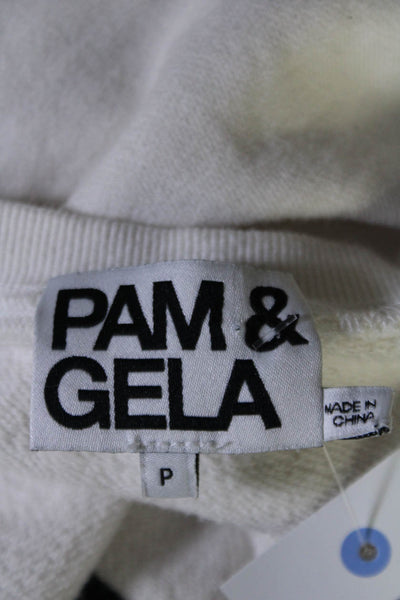 Pam & Gela Womens Cotton White Distress Scoop Neck Pullover Sweatshirt Size S