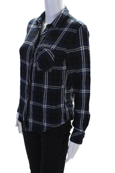 Rails Womens Dark Blue Plaid Collar Long Sleeve Button Down Shirt Size XS