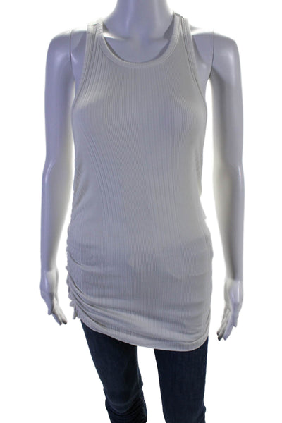 NSF Womens Ribbed Sleeveless Gathered Tank Top White Size M