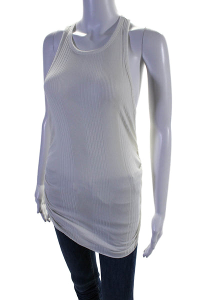 NSF Womens Ribbed Sleeveless Gathered Tank Top White Size M