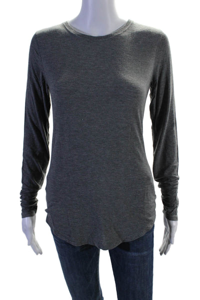 Kit And Ace Womens Long Sleeve Curved Hem Crewneck T shirt Gray Size 8