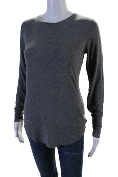 Kit And Ace Womens Long Sleeve Curved Hem Crewneck T shirt Gray Size 8