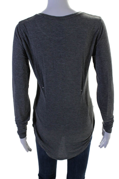 Kit And Ace Womens Long Sleeve Curved Hem Crewneck T shirt Gray Size 8