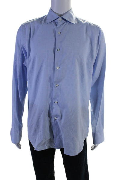 Canali Mens Collared Long Sleeve Button Up Shirt Blue Size 41-19