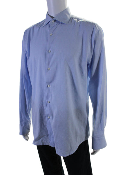 Canali Mens Collared Long Sleeve Button Up Shirt Blue Size 41-19