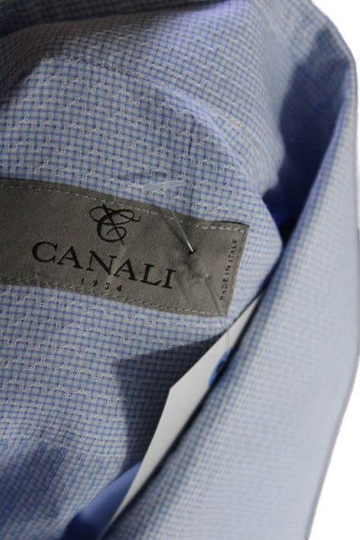 Canali Mens Collared Long Sleeve Button Up Shirt Blue Size 41-19