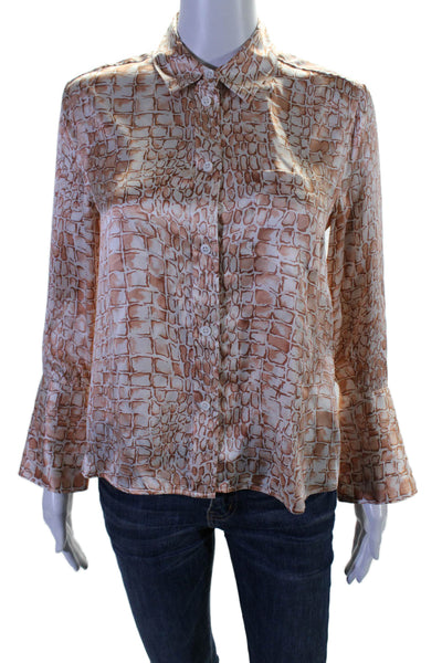 Equipment Femme Women's Button Down Long Sleeves Printed Silk Shirt Tan Size XS