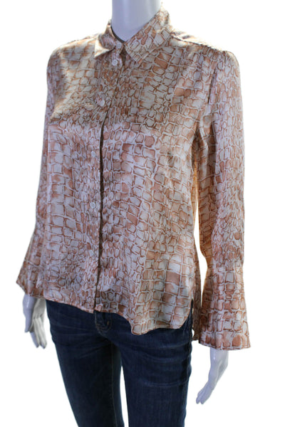 Equipment Femme Women's Button Down Long Sleeves Printed Silk Shirt Tan Size XS