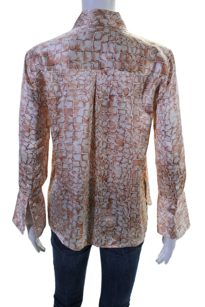 Equipment Femme Women's Button Down Long Sleeves Printed Silk Shirt Tan Size XS