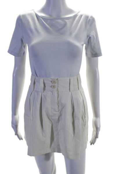 Theory Women's Button Closure Pleated Flare Mini Cargo Skirt White Size 0