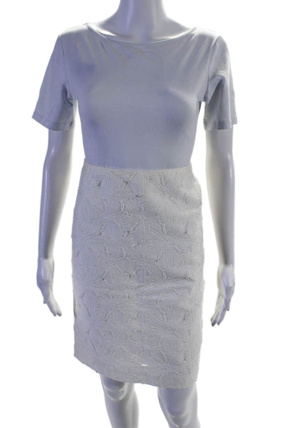 Rena Lange Women's Button Closure Embroidered Slit Hem Mini Skirt White Size 8