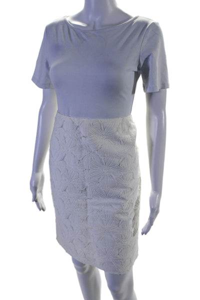 Rena Lange Women's Button Closure Embroidered Slit Hem Mini Skirt White Size 8