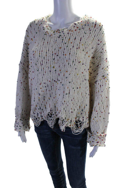 Honey Punch Womens Knit Spotted Distressed Pullover Sweater Top Cream Size M