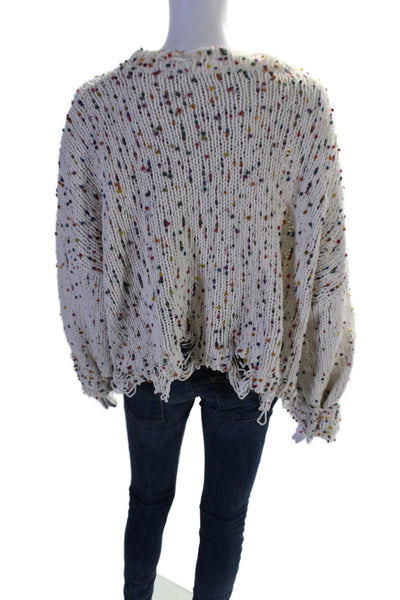 Honey Punch Womens Knit Spotted Distressed Pullover Sweater Top Cream Size M
