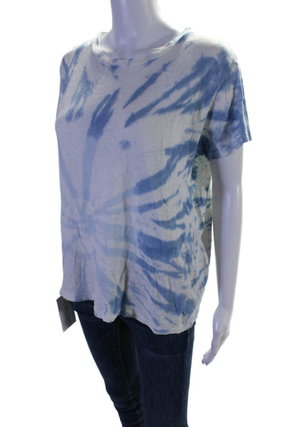 Mother Womens Tie Dye Round Neck Short Sleeve Pullover T-Shirt Top White Size S