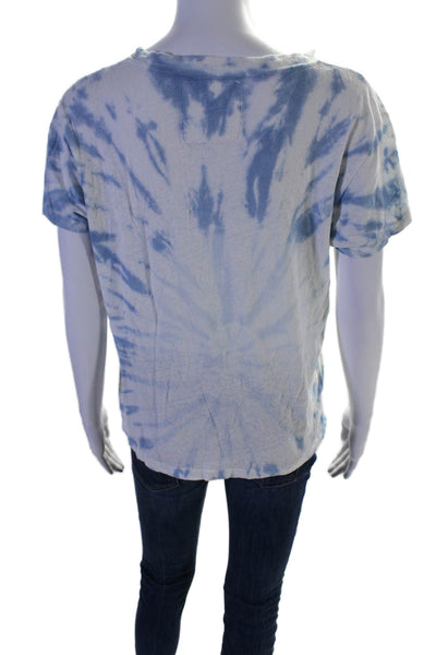 Mother Womens Tie Dye Round Neck Short Sleeve Pullover T-Shirt Top White Size S