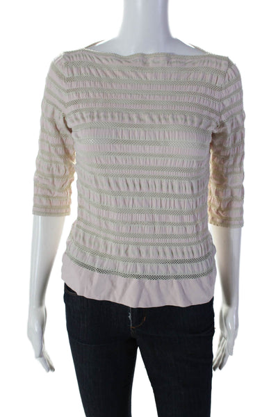 Armani Collezioni Womens Pink Striped Boat Neck 3/4 Sleeve Blouse Top Size 6