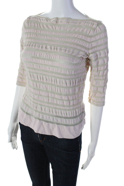 Armani Collezioni Womens Pink Striped Boat Neck 3/4 Sleeve Blouse Top Size 6