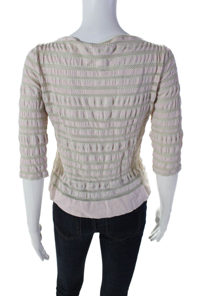 Armani Collezioni Womens Pink Striped Boat Neck 3/4 Sleeve Blouse Top Size 6