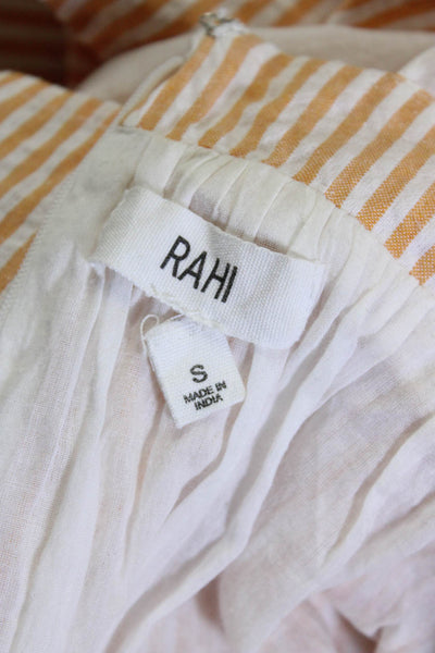 Rahi Womens Back Zip Square Neck Striped Long Dress White Orange Size Small