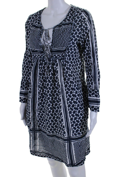 Lola Australia Womens V Neck Long Sleeve Abstract Print Dress Blue Small