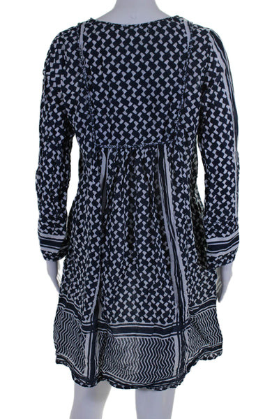 Lola Australia Womens V Neck Long Sleeve Abstract Print Dress Blue Small