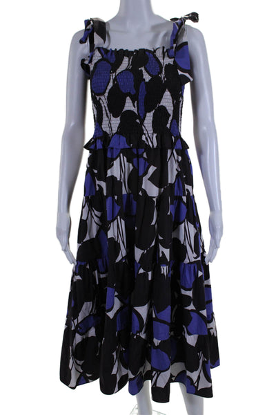 Tyler Boe Womens Abstract Print Square Neck Long Dress Blue Black Small