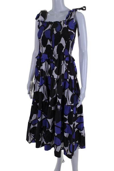 Tyler Boe Womens Abstract Print Square Neck Long Dress Blue Black Small