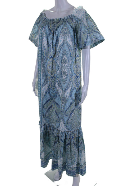 Tyler Boe Womens Short Sleeve Abstract Print Long Flare Dress Blue Small