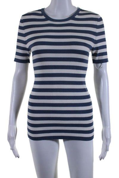 Tyler Boe Womens Short Sleeve Striped Shirt Dress White Blue Size Small