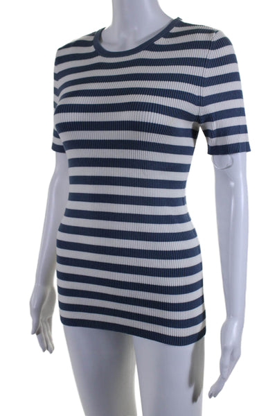 Tyler Boe Womens Short Sleeve Striped Shirt Dress White Blue Size Small