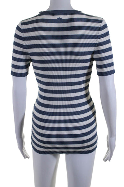 Tyler Boe Womens Short Sleeve Striped Shirt Dress White Blue Size Small