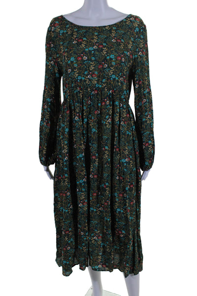 Tyler Boe Womens Floral Print Scoop Neck Long Dress Gray Size Small