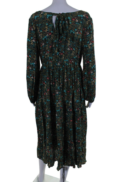 Tyler Boe Womens Floral Print Scoop Neck Long Dress Gray Size Small