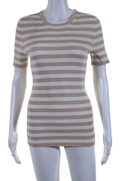 Tyler Boe Womens Short Sleeve Striped Shirt Dress White Beige Size Small