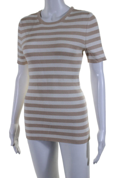 Tyler Boe Womens Short Sleeve Striped Shirt Dress White Beige Size Small