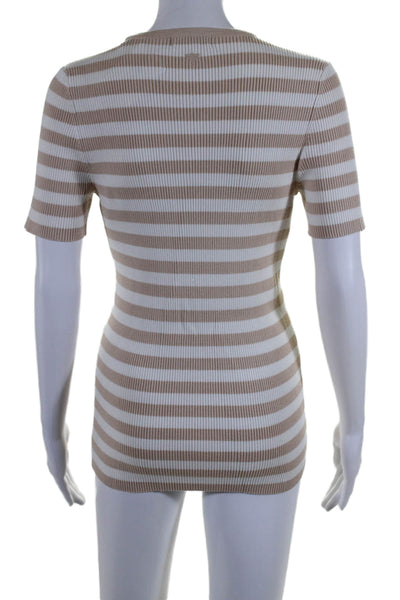 Tyler Boe Womens Short Sleeve Striped Shirt Dress White Beige Size Small