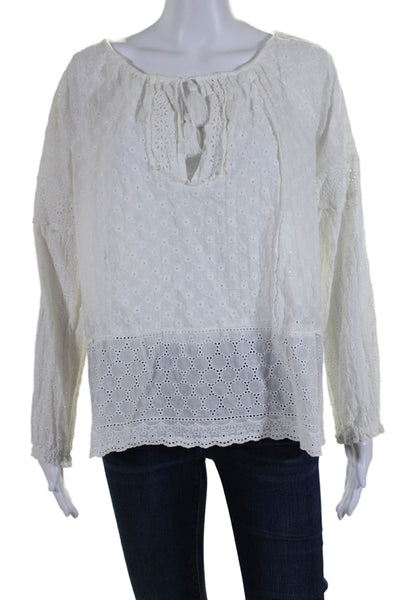 Tyler Boe Womens V Neck Long Sleeve Drawstring Blouse White Size Small