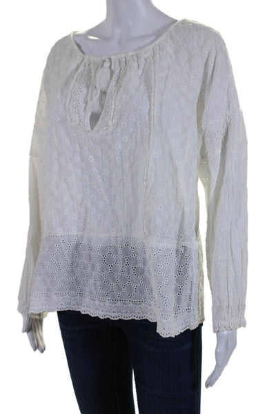 Tyler Boe Womens V Neck Long Sleeve Drawstring Blouse White Size Small